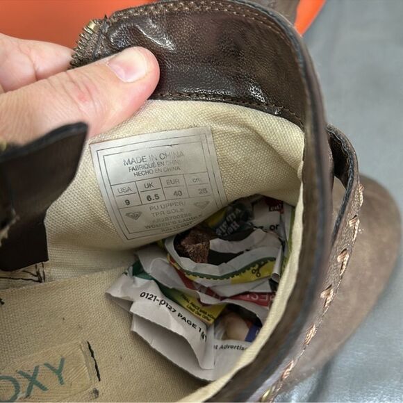 ROXY 9 Brown Faux Leather Embroidered Ankle Zip Saddle Boots - Picture 10 of 12